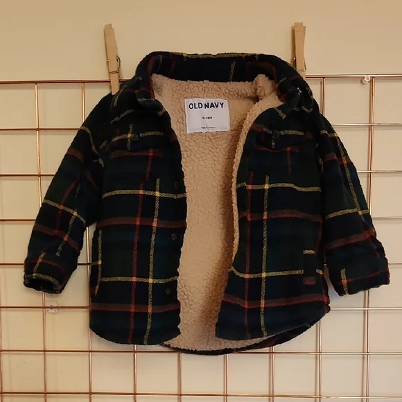 Old Navy Multicolor Plaid Sherpa Jacket, Size 12-18M - Picture 2 of 10